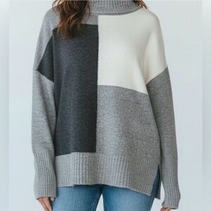 Nado Colorblock Gray Sweater – Size Large | Soft Knit Turtleneck Pullover